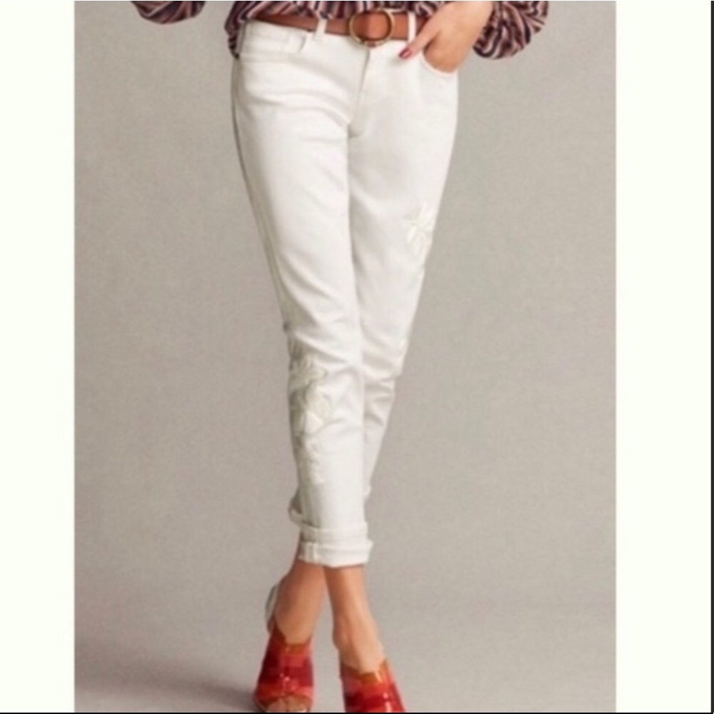 CAbi Slim Boyfriend Jeans Embroidered White #5490
